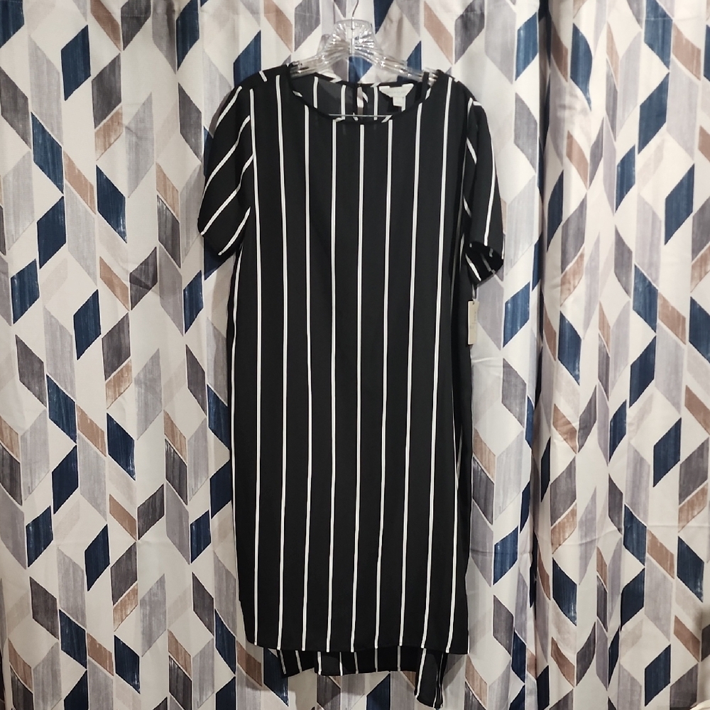 Belle & Sky Black And White Striped Shift Dess